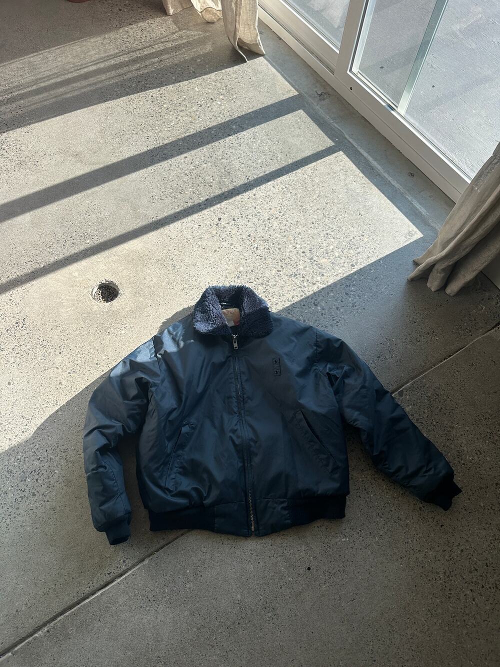 Vintage Spartan Uniform Outerwear Large Navy Bomber Jacket Faux Fur Collar
